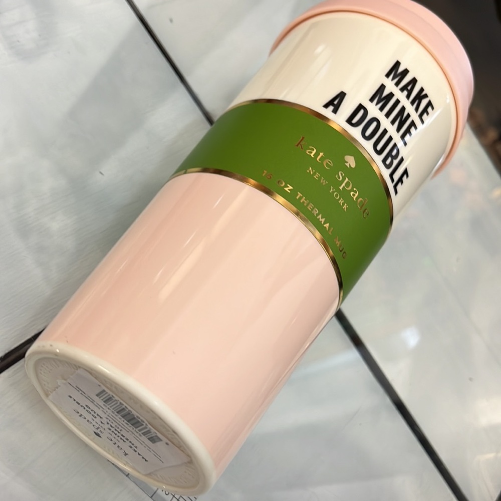 NEW Kate Spade Make Mine a Double Thermal cup mug 16 oz. Perfect for traveling - Picture 3 of 12